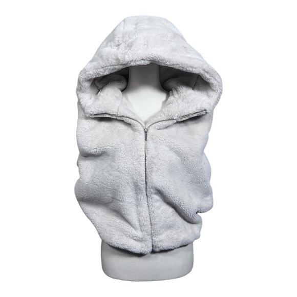 Zara Women's Cream Plush Faux Fur Hooded Vest with Zipper - Size XS - Picture 3 of 8
